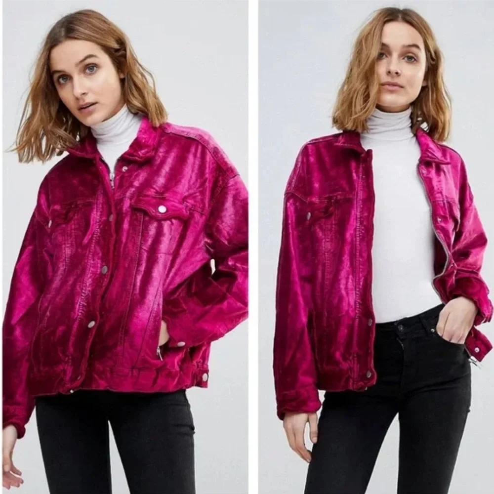 Free People Magenta Velvet Bomber Jacket - Picture 9 of 16